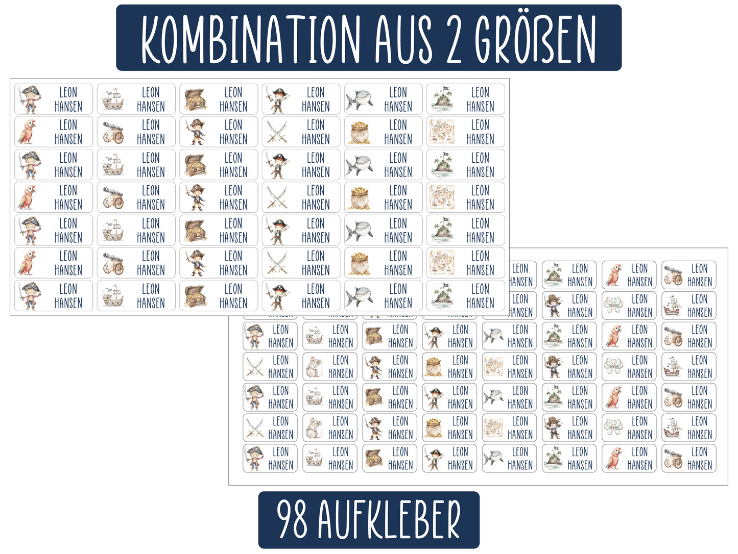 Namensaufkleber für Kleidung und Gegenstände - Set Piraten