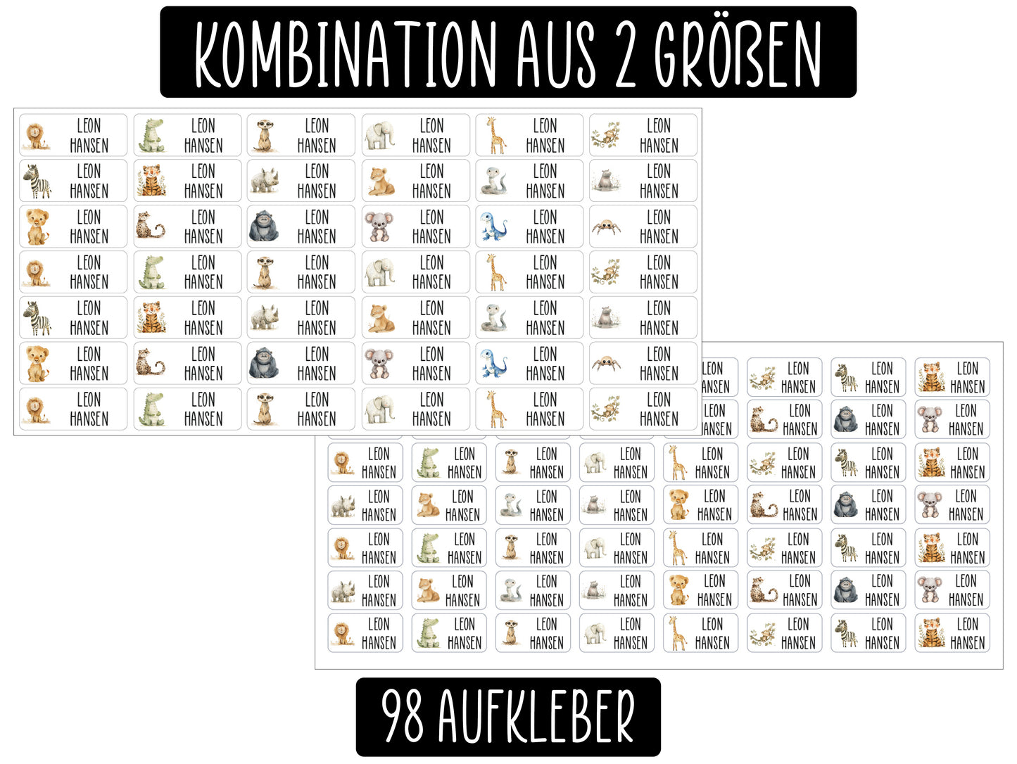 Namensaufkleber für Kleidung und Gegenstände - Set Safari-Tiere