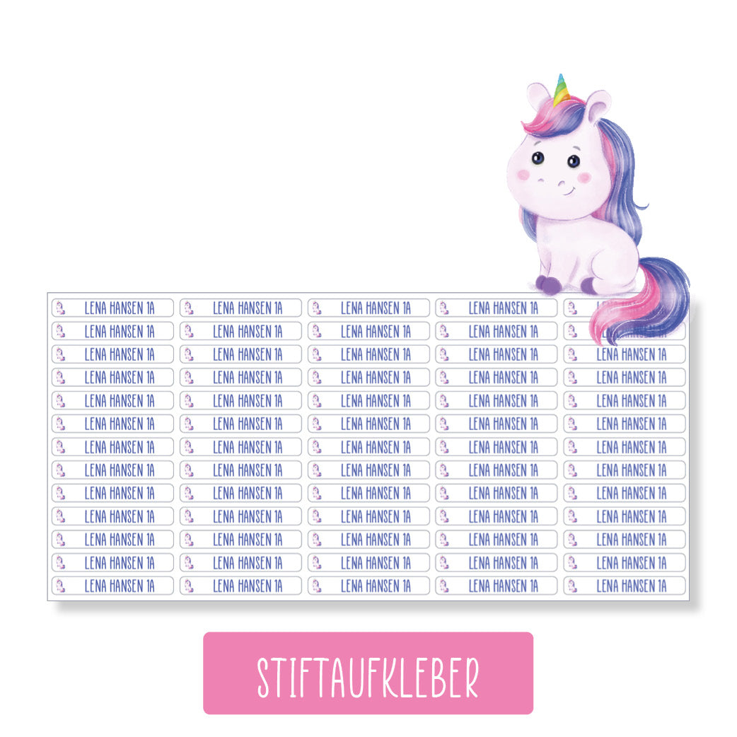 Schulset - 62 Aufkleber - Einhorn