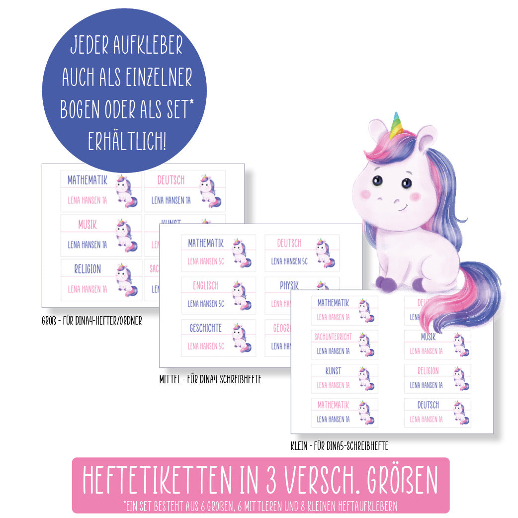 Schulset - 62 Aufkleber - Einhorn