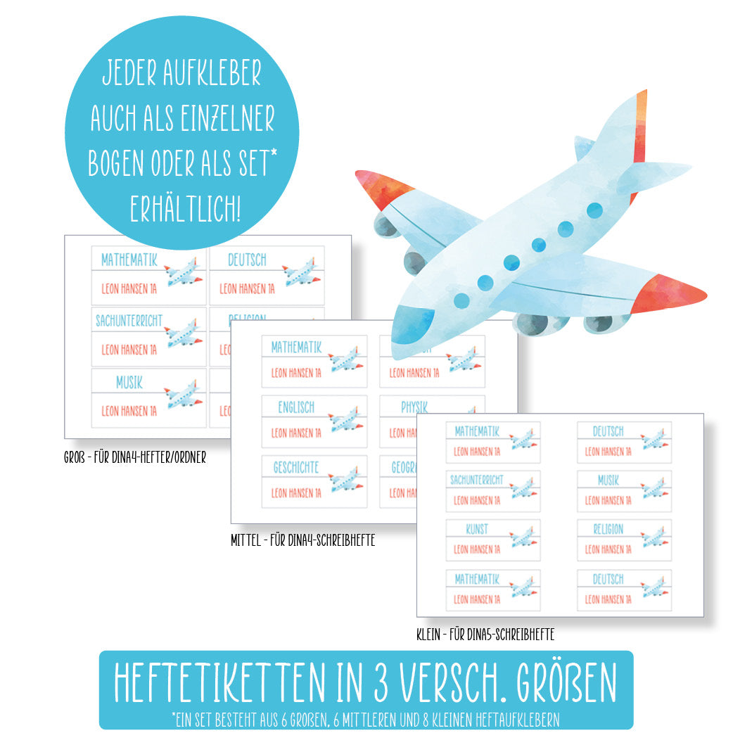 Schulset - 62 Aufkleber - Flugzeug