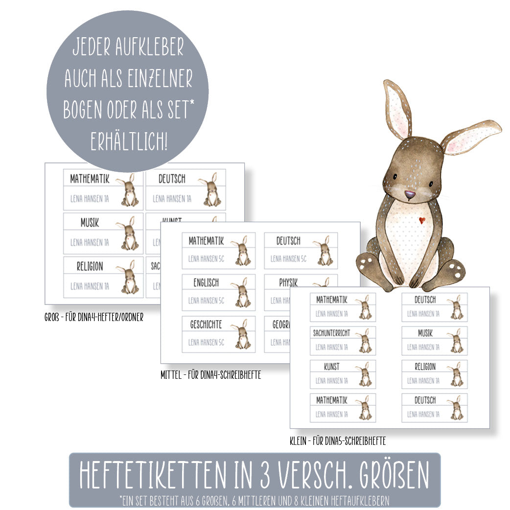 Schulset - 62 Aufkleber - Hase
