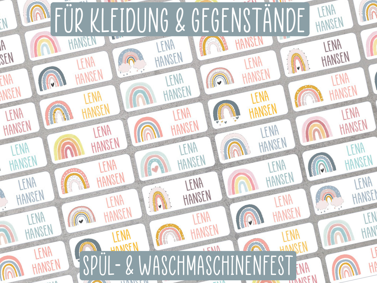 Namensaufkleber für Kleidung und Gegenstände - Set Regenbögen