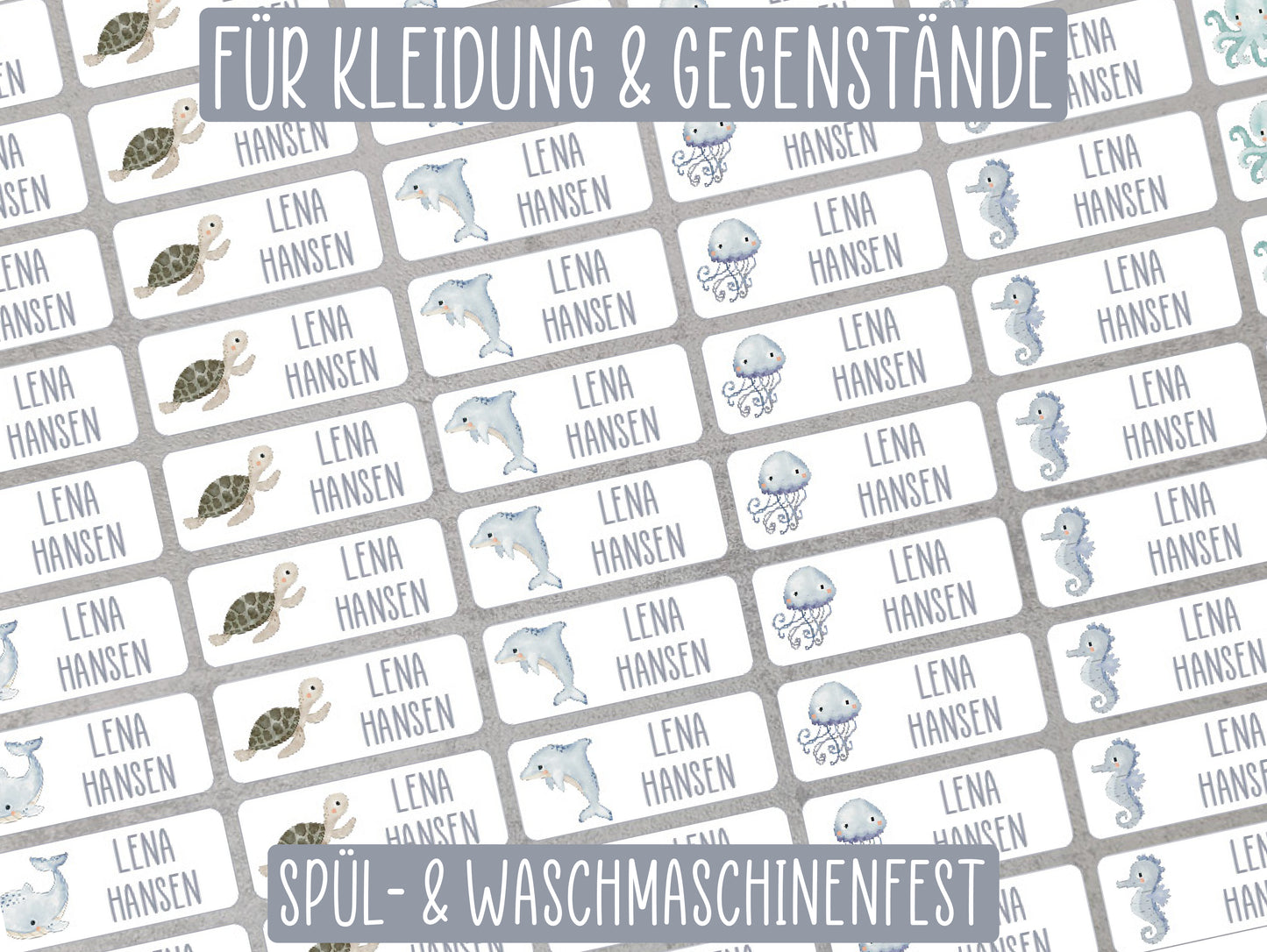 Namensaufkleber für Kleidung und Gegenstände - Set Meerestiere