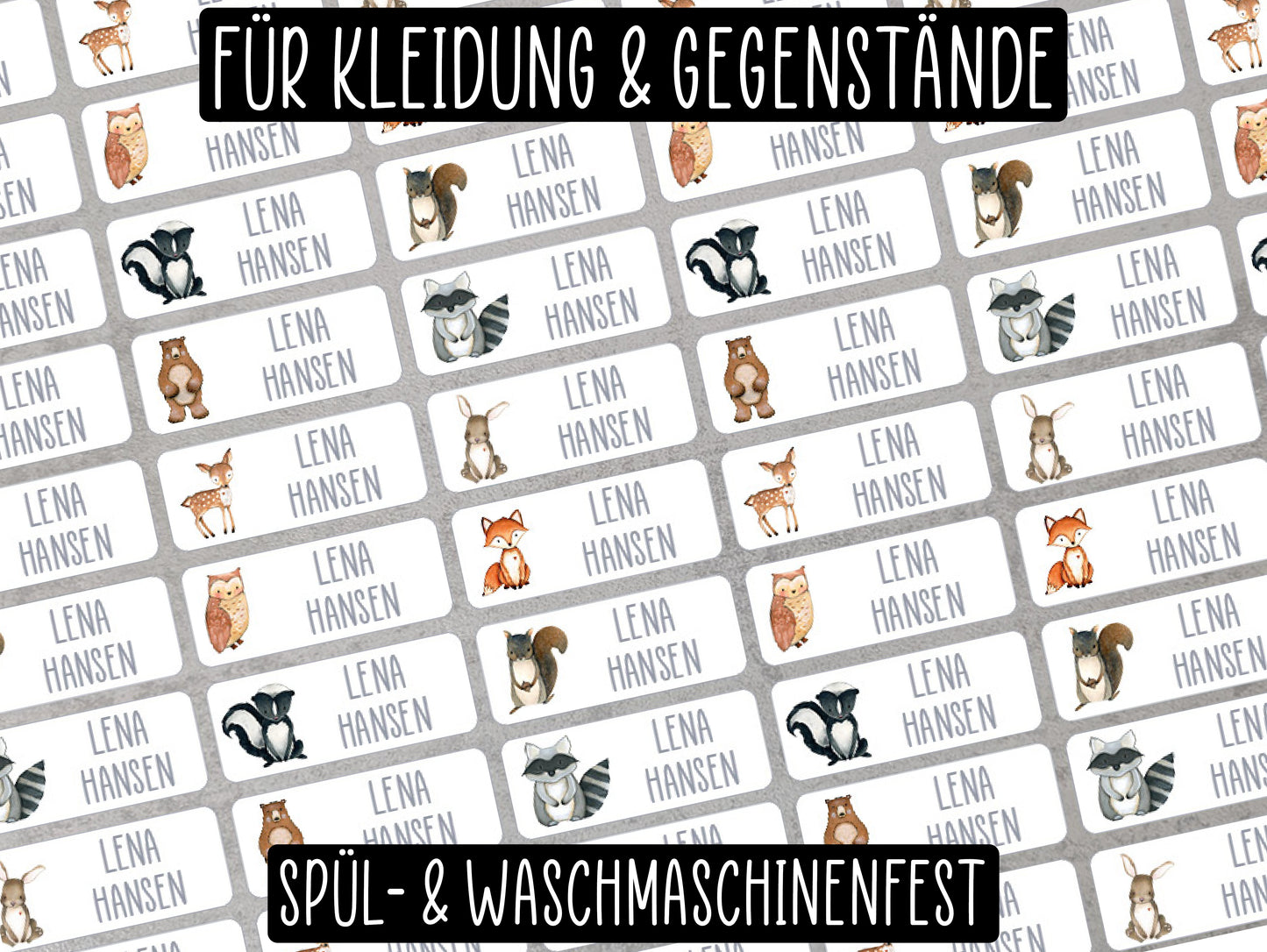 Namensaufkleber für Kleidung und Gegenstände - Set Waldtiere