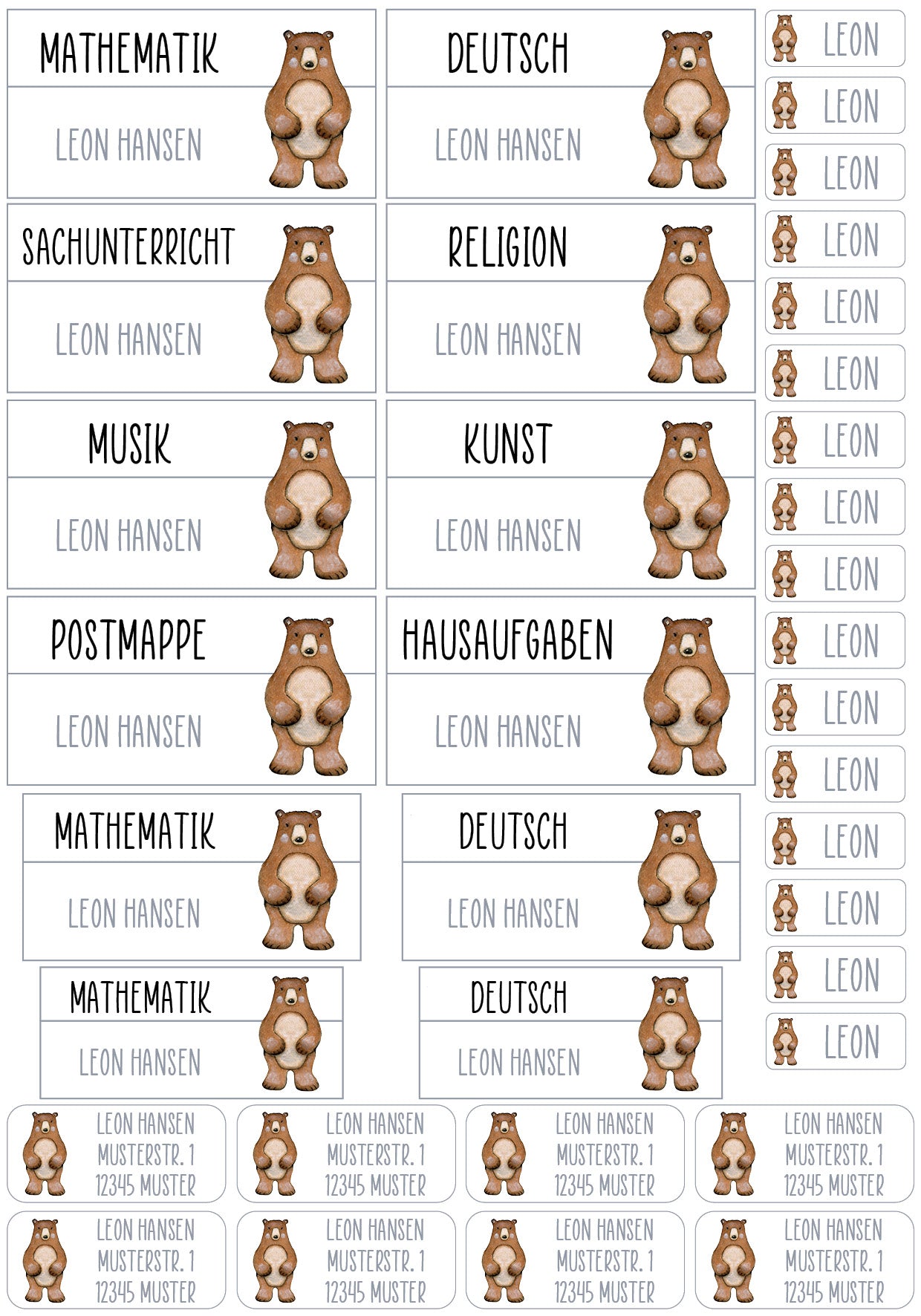Schulset XXL - 114 Aufkleber - Bär