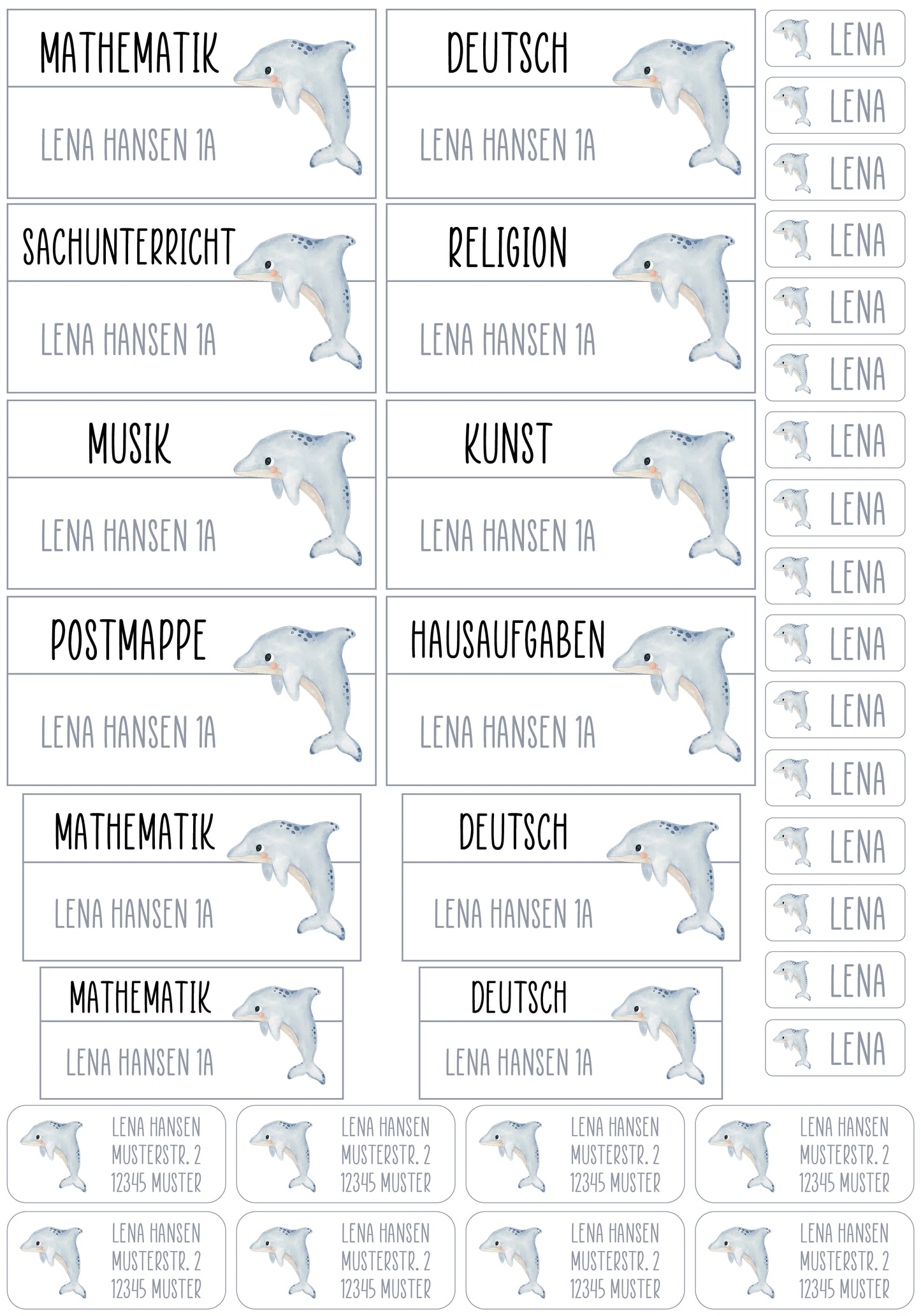 Schulset XXL - 114 Aufkleber - Delfin