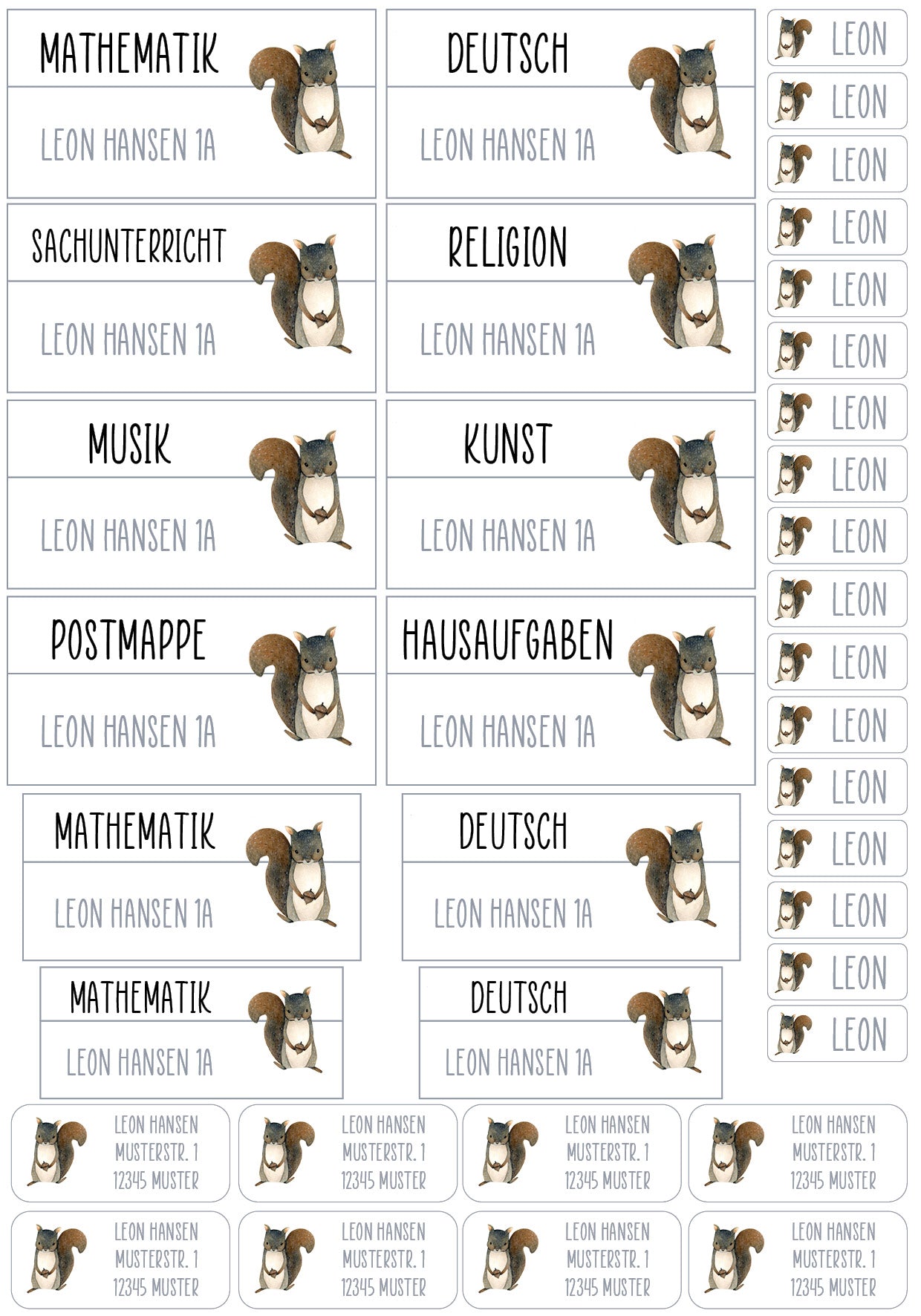 Schulset XXL - 114 Aufkleber - Eichhörnchen