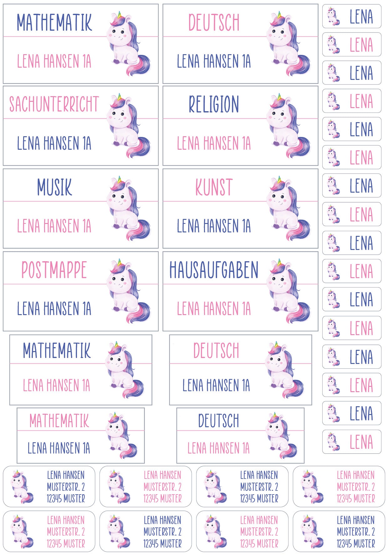 Schulset XXL - 114 Aufkleber - Einhorn