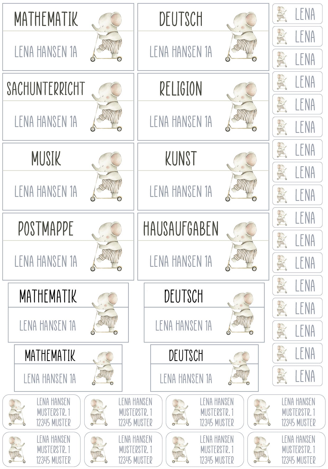 Schulset XXL - 114 Aufkleber - Elefant