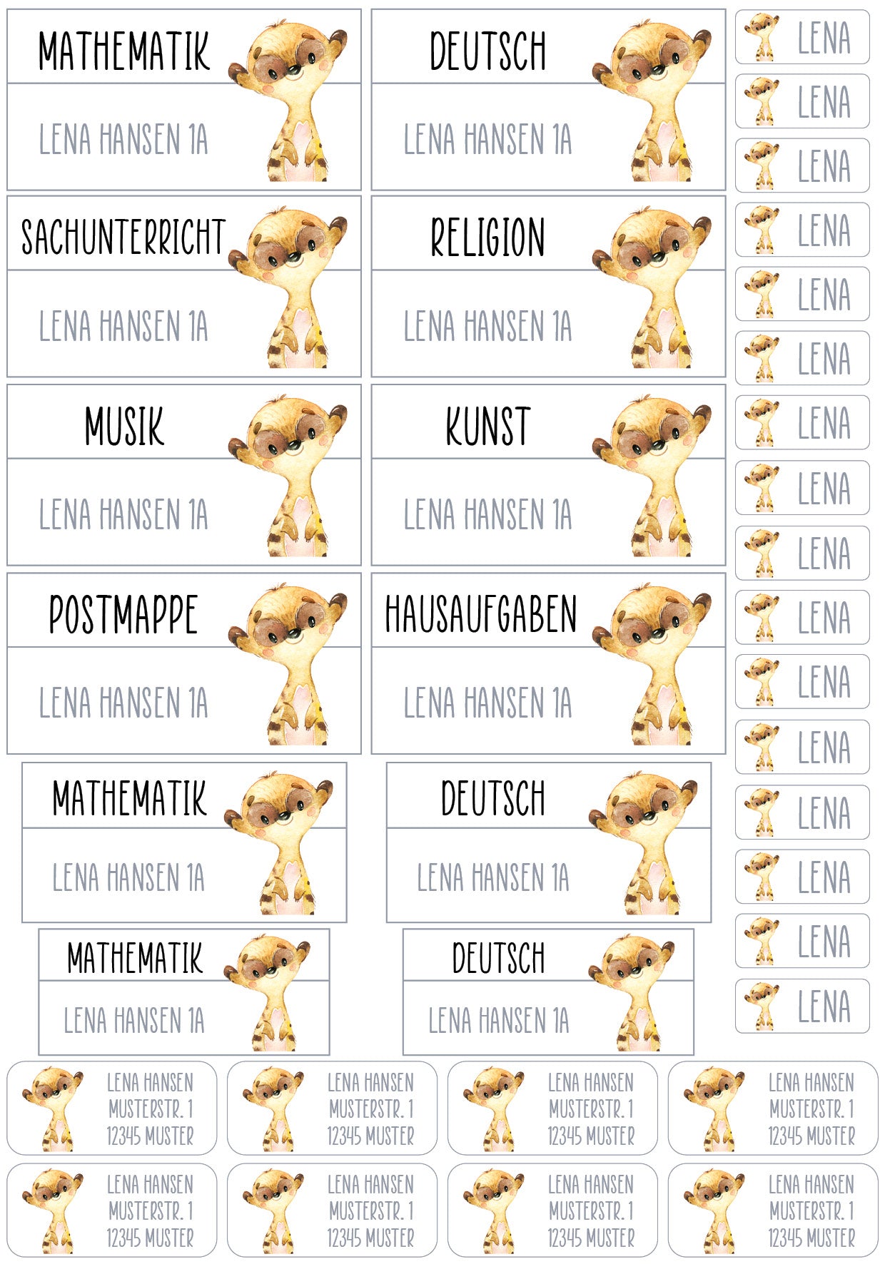 Schulset XXL - 114 Aufkleber - Erdmännchen
