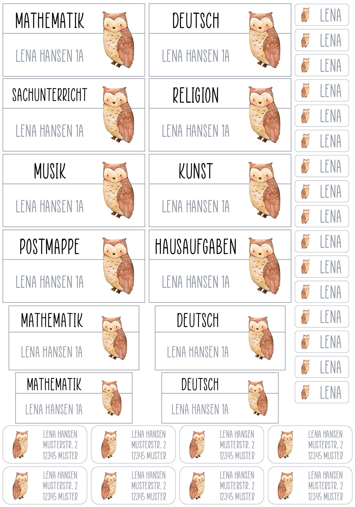 Schulset XXL - 114 Aufkleber - Eule