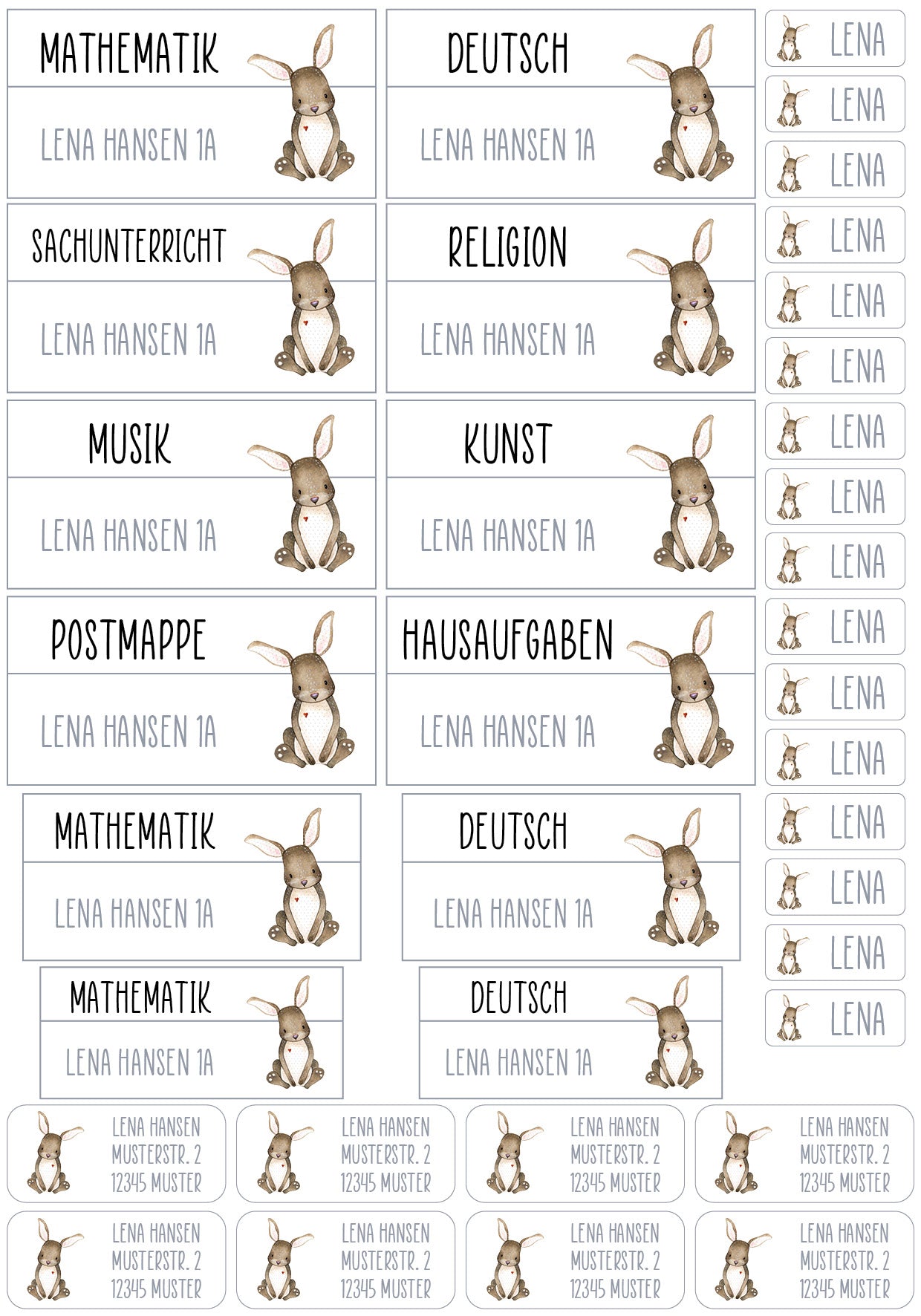 Schulset XXL - 114 Aufkleber - Hase