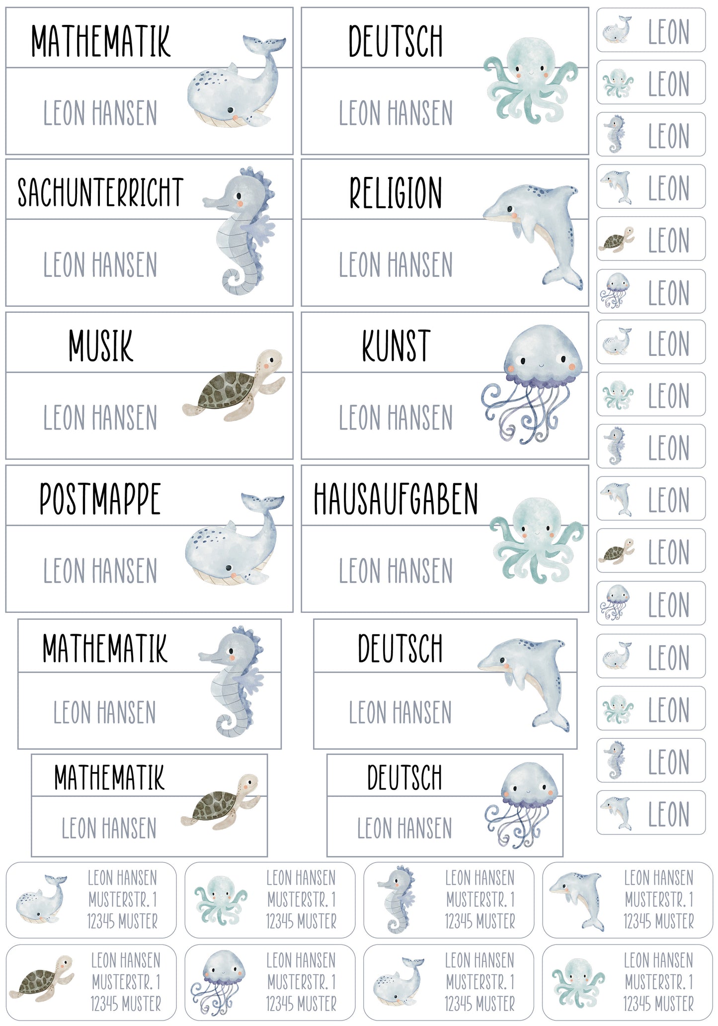 Schulset XXL - 114 Aufkleber - Meerestiere