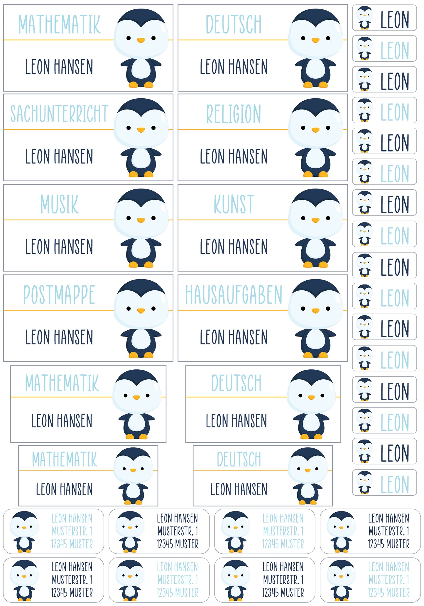 Schulset XXL - 114 Aufkleber - Pinguin