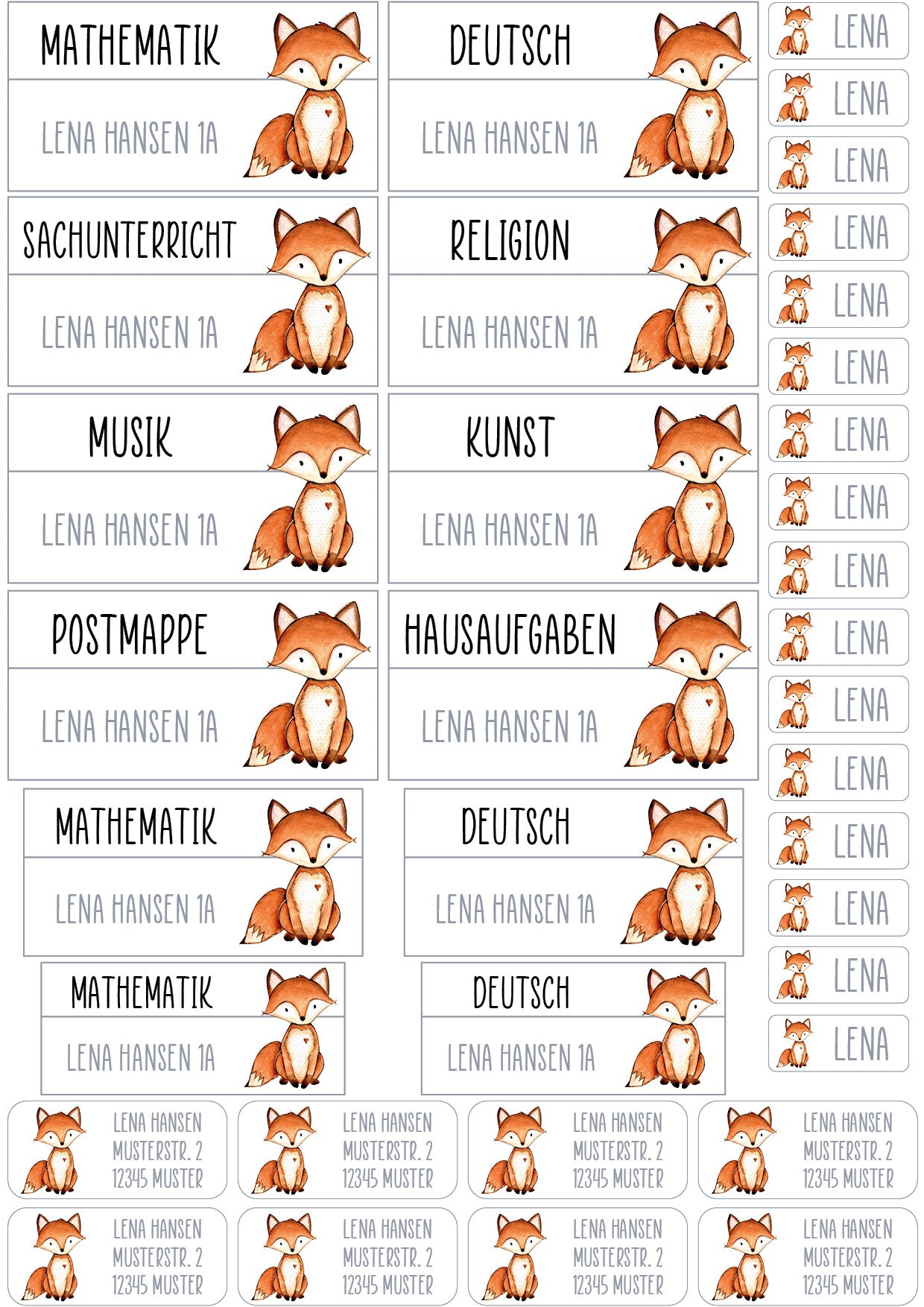 Schulset XXL - 114 Aufkleber - Fuchs