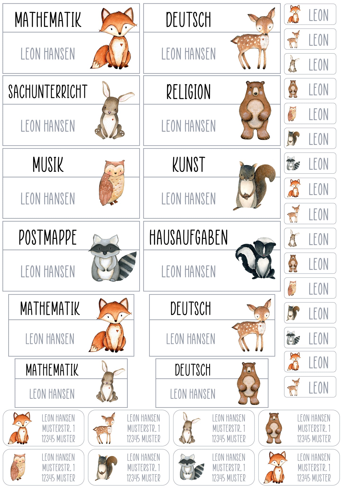 Schulset XXL - 114 Aufkleber - Waldtiere