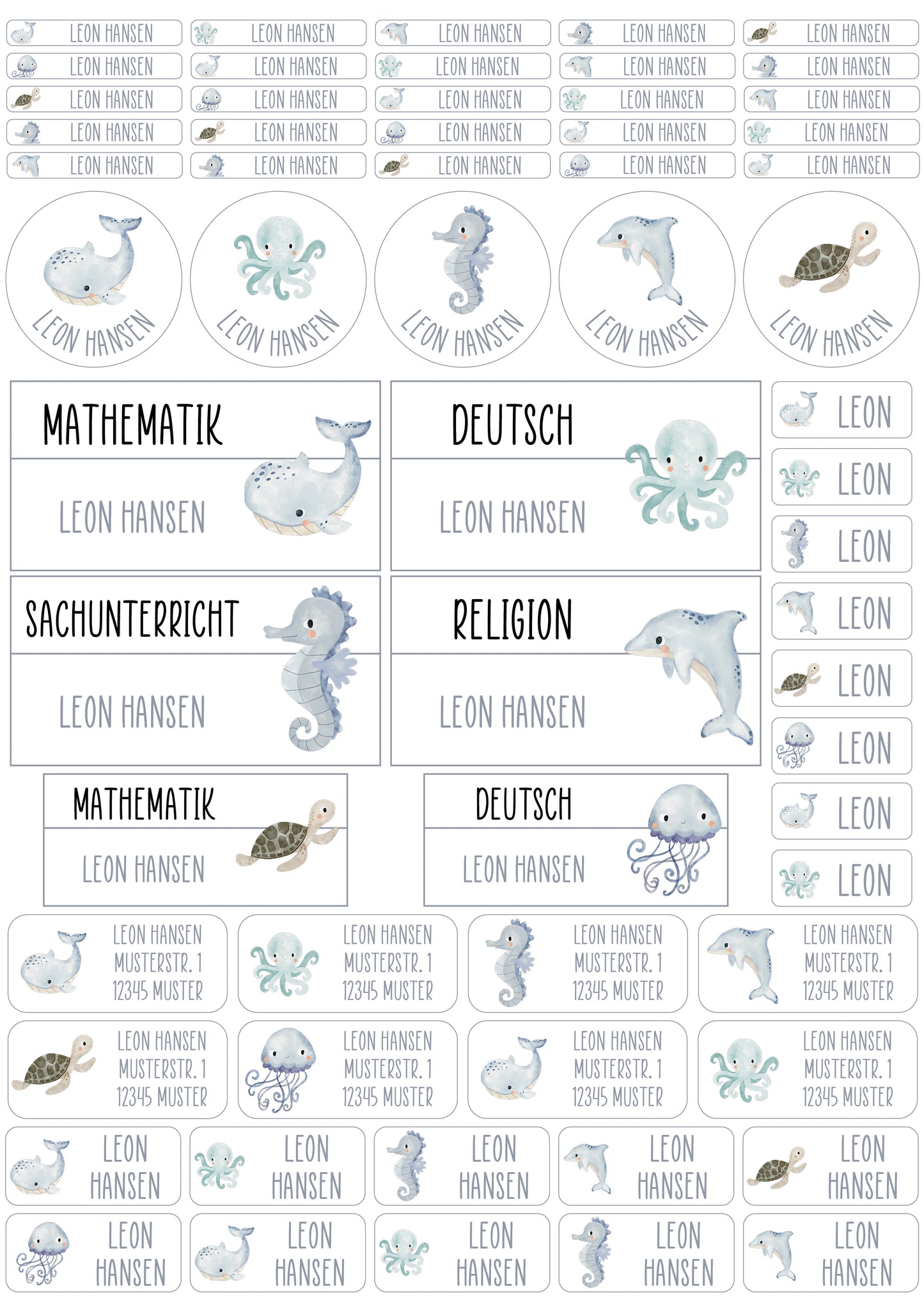 Schulset - 62 Aufkleber - Meerestiere