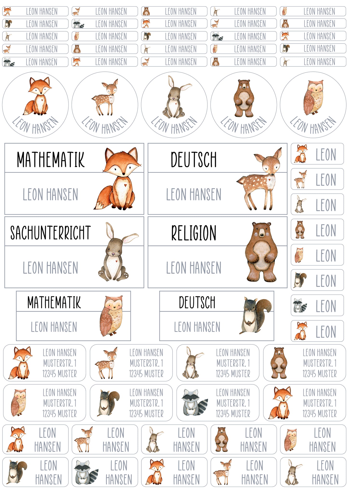 Schulset - 62 Aufkleber - Waldtiere