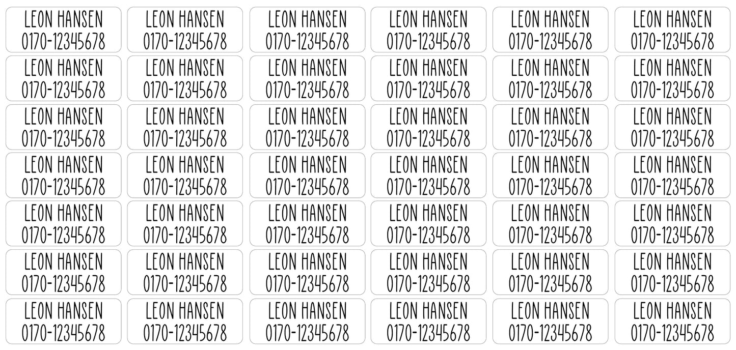 Namensetiketten mit Telefonnummer für Kleidung und Gegenstände