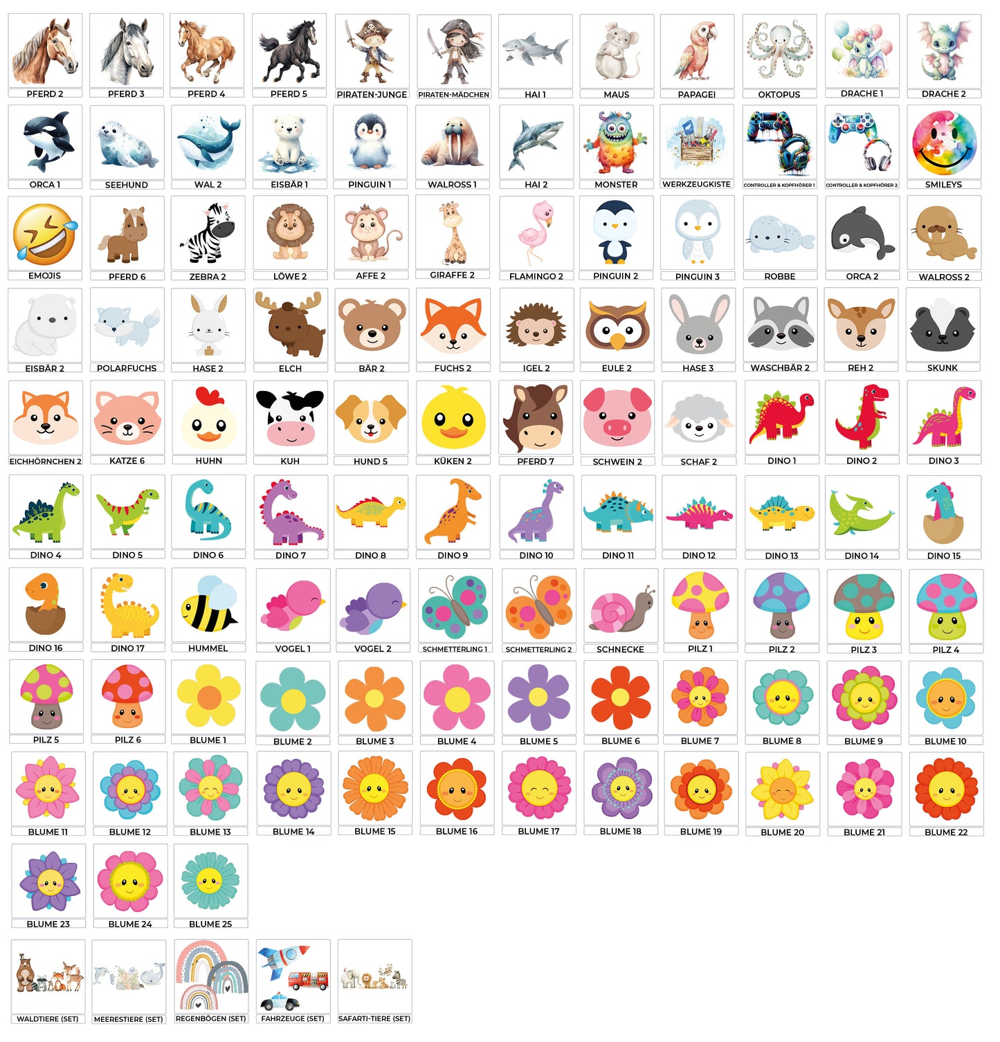 Aufkleberset für Kleidung und Gegenstände - 92 Aufkleber - Wunschmotiv