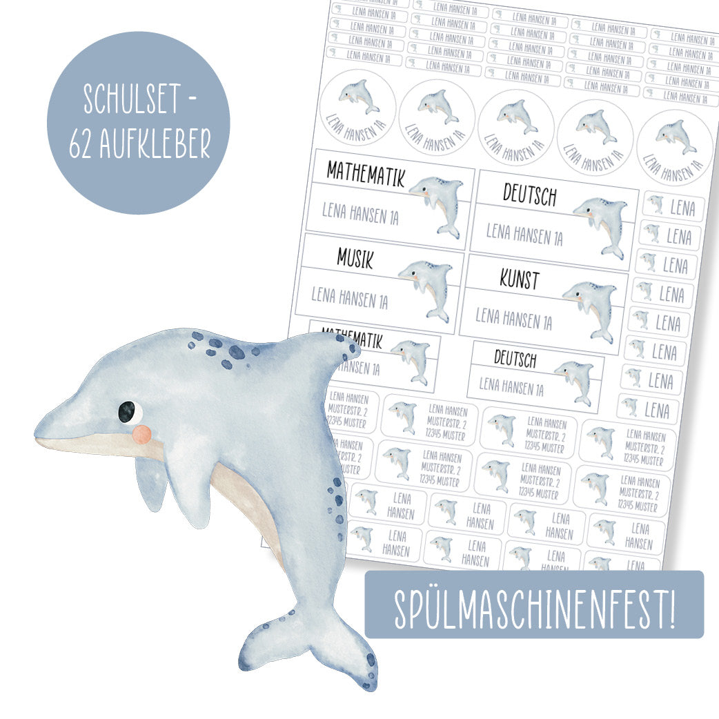 Schulset - 62 Aufkleber - Delfin