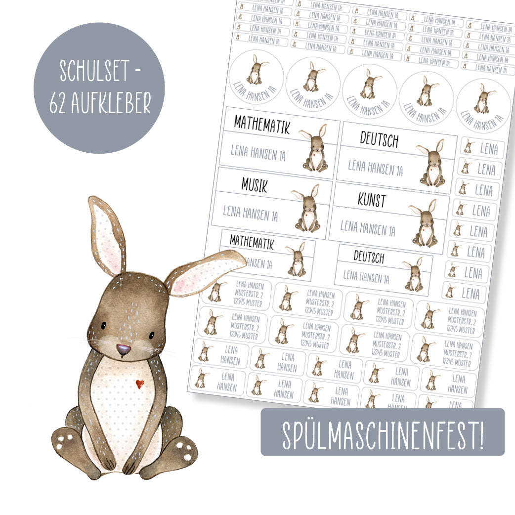 Schulset - 62 Aufkleber - Hase