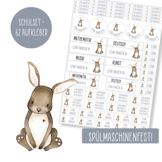 Schulset - 62 Aufkleber - Hase