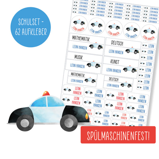 Schulset - 62 Aufkleber - Polizeiauto