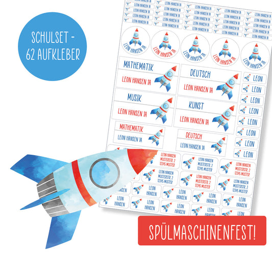Schulset - 62 Aufkleber - Rakete