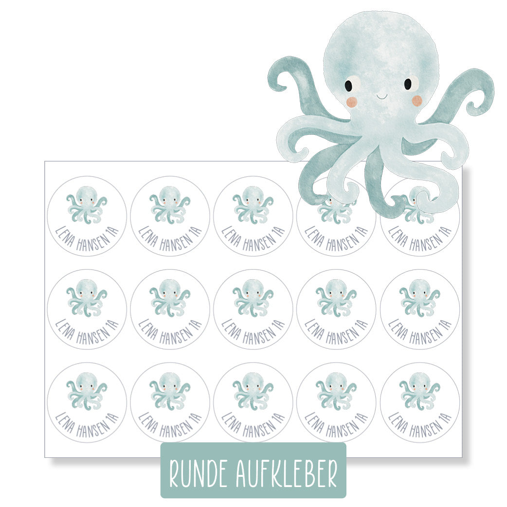 Schulset - 62 Aufkleber - Krake