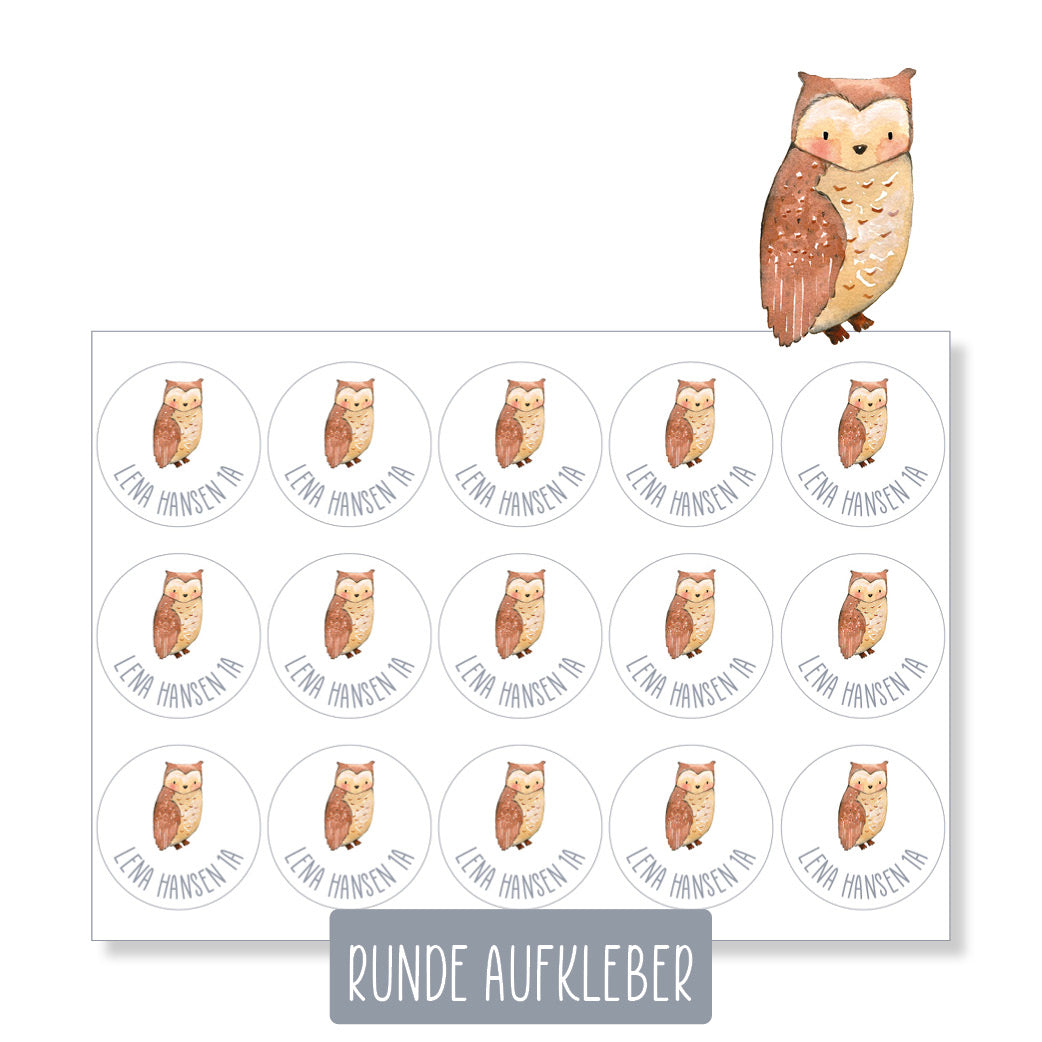 Schulset - 62 Aufkleber - Eule