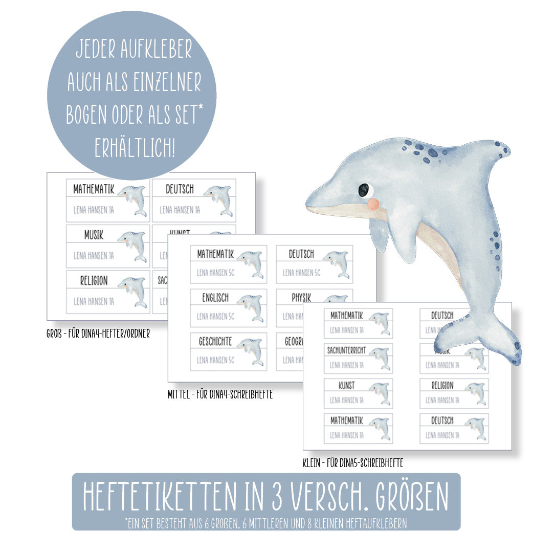Schulset - 62 Aufkleber - Delfin