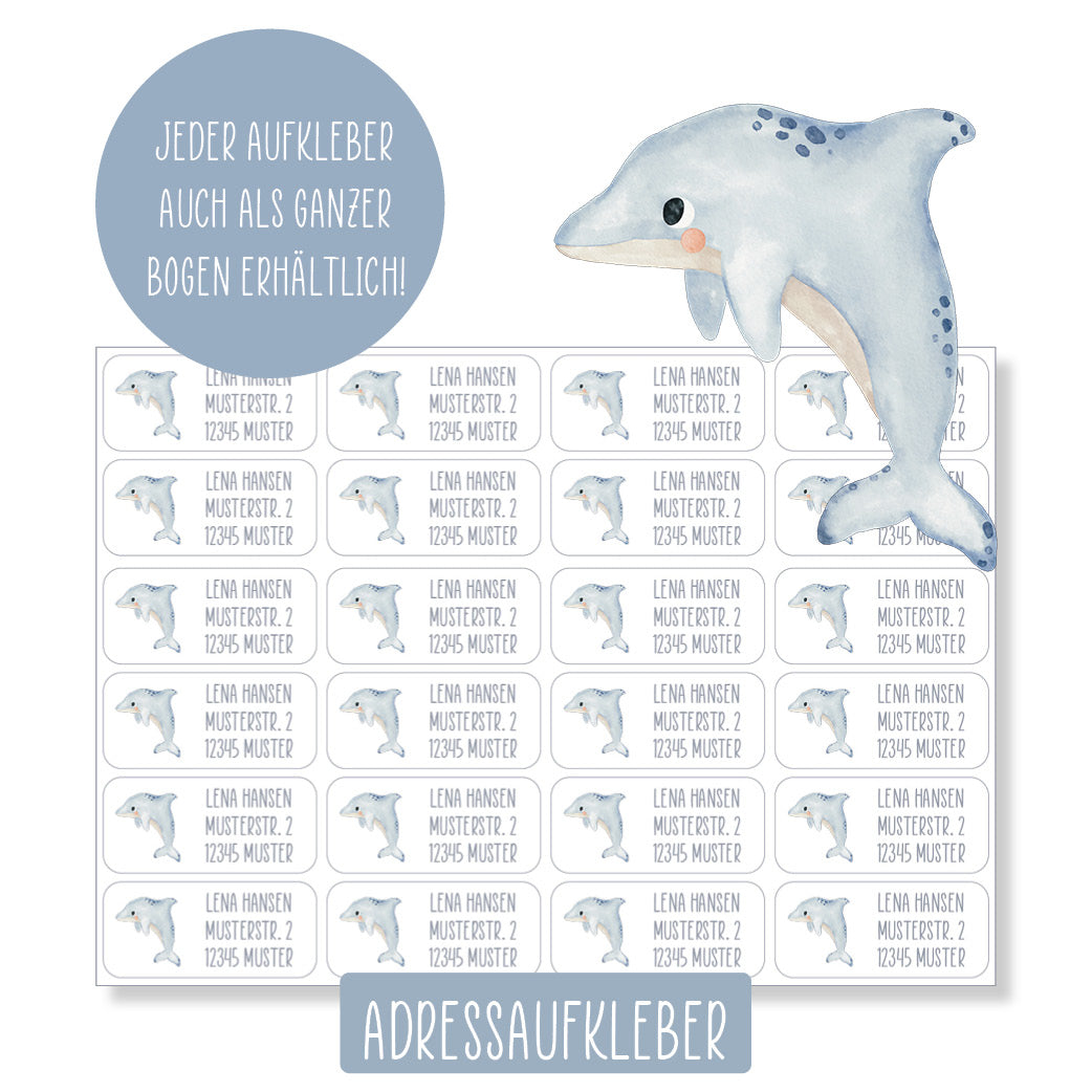Schulset - 62 Aufkleber - Delfin