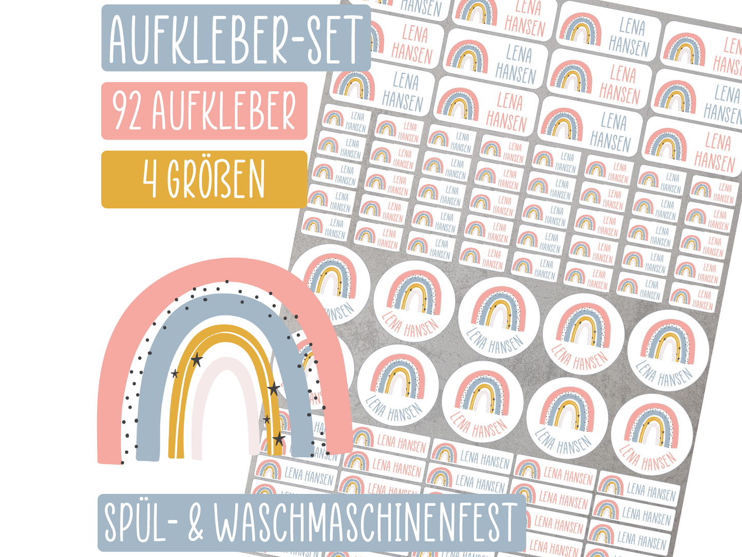 Aufkleberset für Kleidung und Gegenstände - 92 Aufkleber - Regenbogen 2
