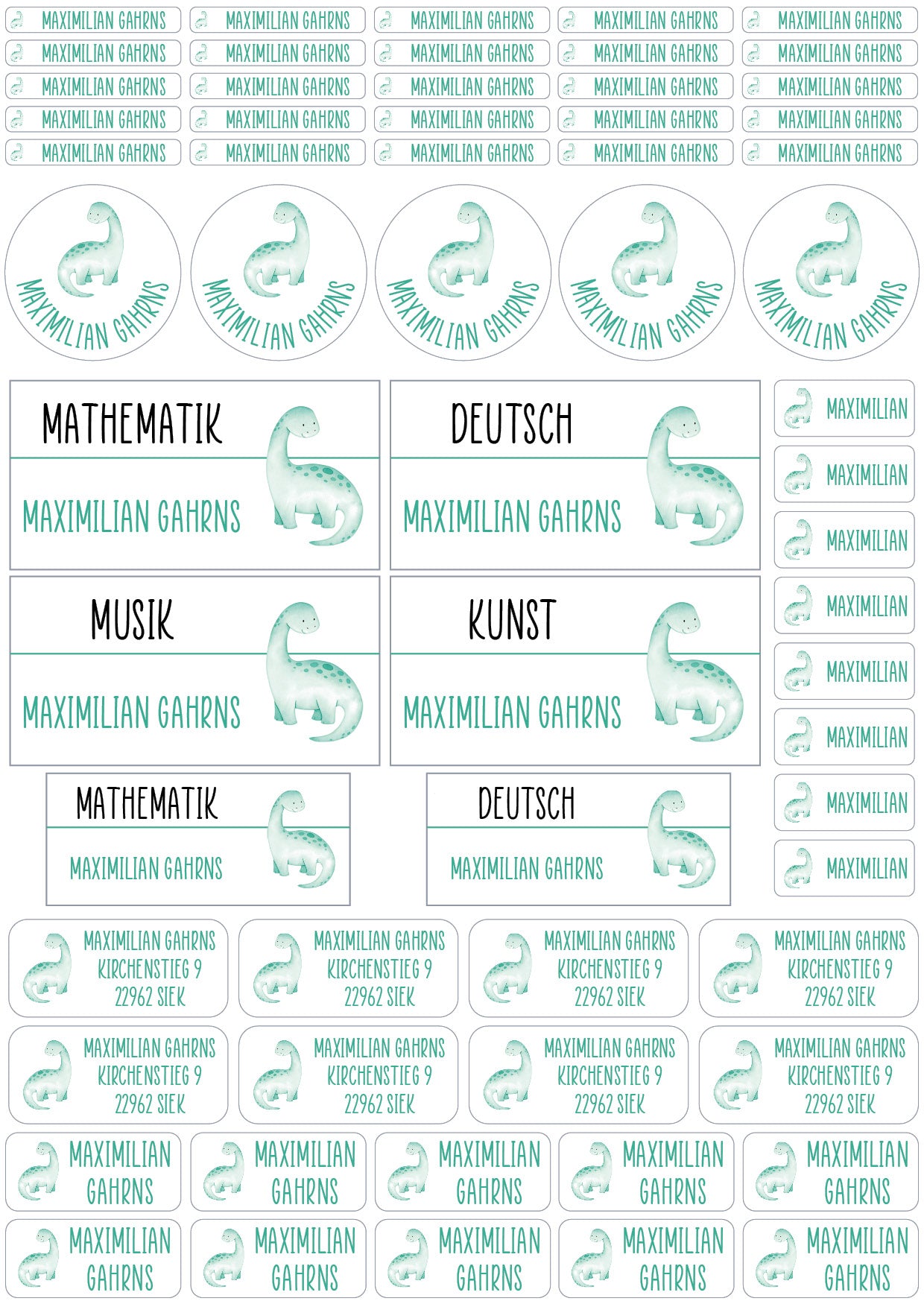 Schulset - 62 Aufkleber - Dino