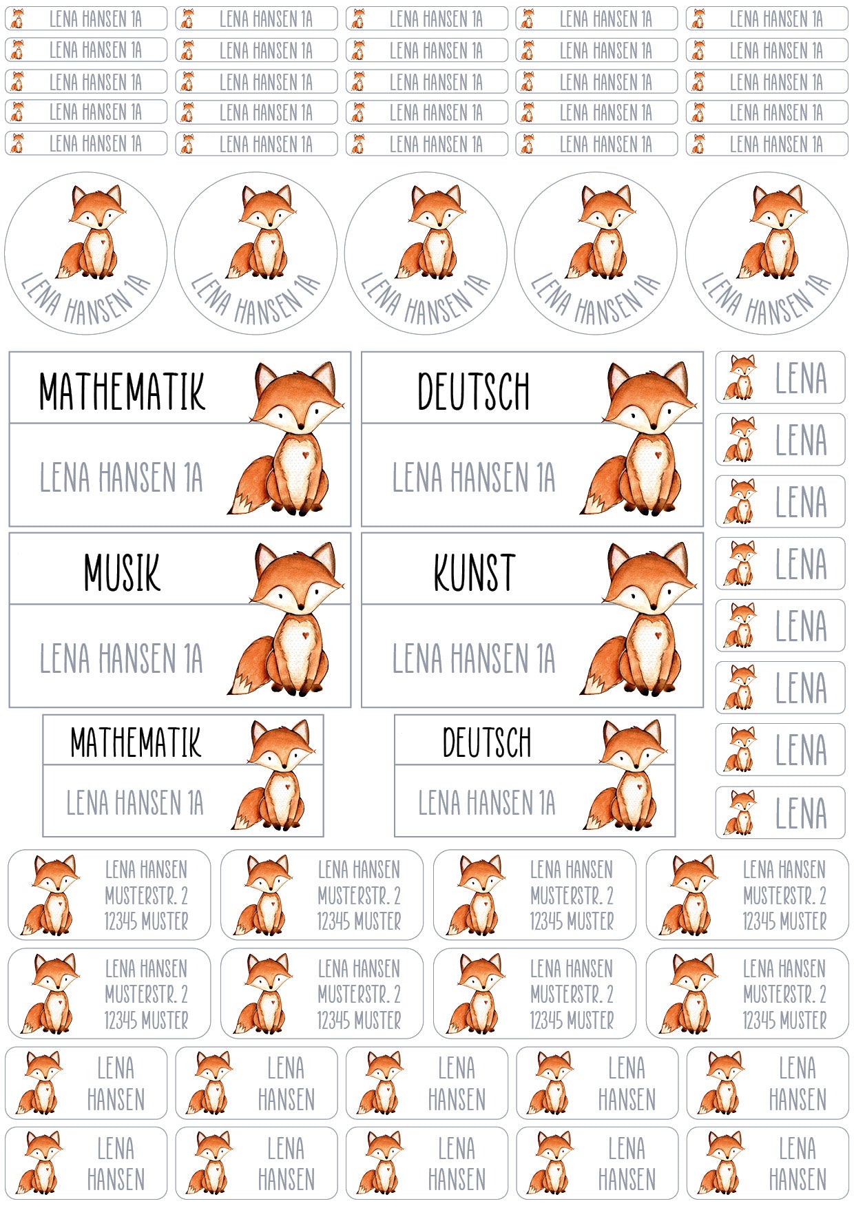 Schulset - 62 Aufkleber - Fuchs
