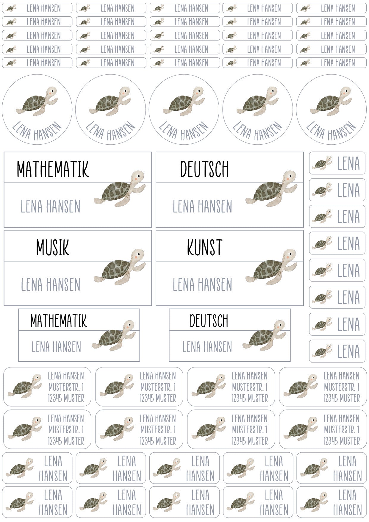 Schulset - 62 Aufkleber - Schildkröte